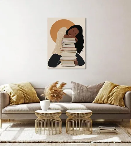 Vista 5 de Arte de pared bohemio afroamericano, pintura impresa enmarcada de mujeres negras, póster de amante de libros, impresión en lienzo de niña negra