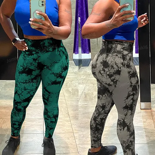 Vista 5 de Leggings sin costuras de teñido anudado para mujer, pantalones de yoga de cintura alta, mallas de compresión para levantamiento de glúteos