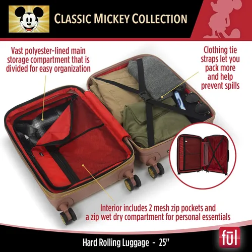 Vista 4 de FUL Disney Mickey Mouse - Maleta rígida con ruedas giratorias Oro Rosa Disney Mickey Mouse - Maleta rígida con ruedas giratorias