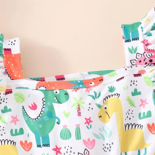 Vista 3 de Popshion Vestidos de niña con mangas con vuelo, vestido de verano para niños, fiesta de cumpleaños, sin mangas, vestido de 1 a 8 años