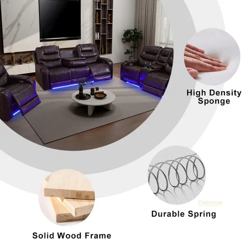 Vista 46 de Juego de sofá reclinable eléctrico, seccional de cuero transpirable beige, juego de muebles de sala de estar, 2 piezas, sofá reclinable eléctrico