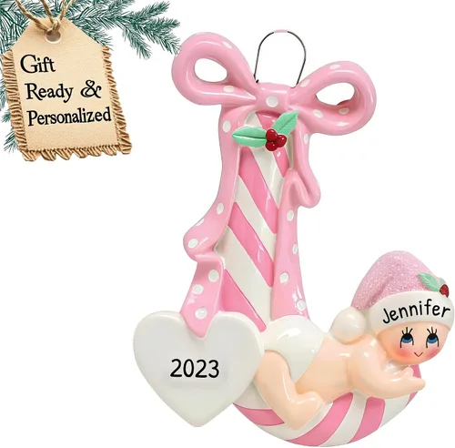 Vista 11 de Adornos personalizados para la primera Navidad del bebé 2024 – Adornos de Navidad personalizados para bebé recién nacido, adorno de primera Navidad