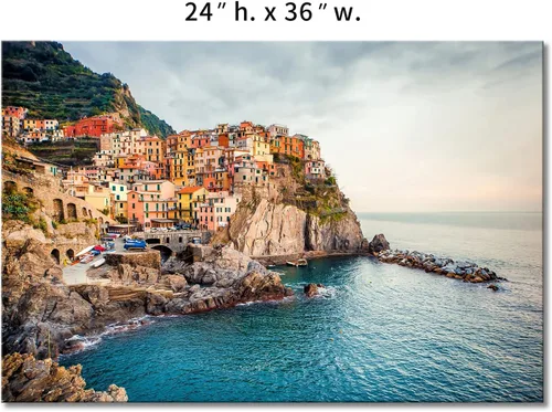 Vista 7 de Italia Cinque Terre - Arte de pared de Manarola Mar Mediterráneo, arte de pared de la costa de Amalfi, cuadros impresos en lienzo, ciudad, la imagen