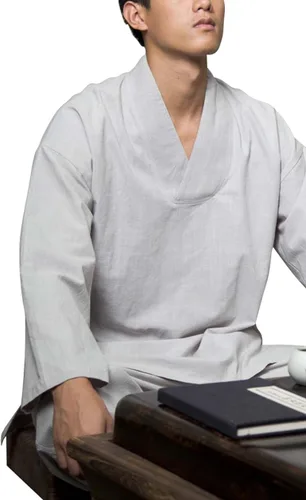 Vista 2 de ZanYing Budista Meditación Monje Camisa Casual Cuello en V Camisa de Algodón