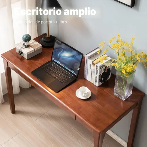 Vista 7 de Escritorio de madera maciza con cajones, escritorio de computadora pequeño para espacios pequeños, escritorios de estudio de juegos, oficina en casa