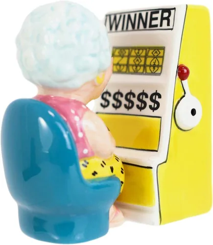 Vista 4 de Ebros Gift Casino Jackpot Ganador Máquina Tragamonedas Y Abuela Juego Reina Salero Y Pimentero Cerámica Estatuilla Magnética Set Cocina Comedor Mesa