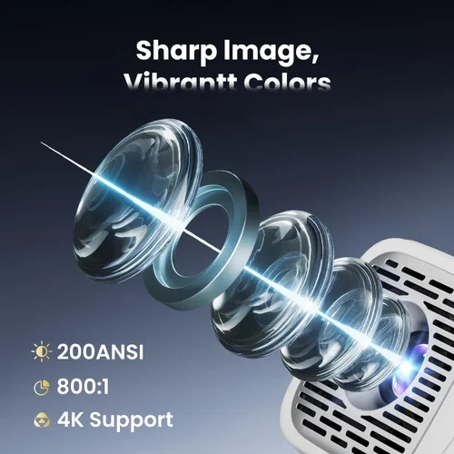 Vista 4 de Mini proyector con WiFi y Bluetooth, soporte 4K proyector de películas portátil para exteriores con sistema Android y aplicaciones integradas