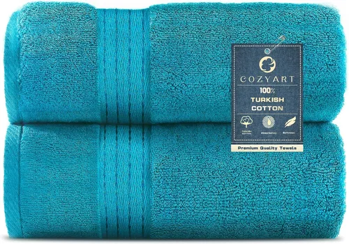 Vista 29 de COZYART - Juego de 6 toallas de baño de algodón turco, color azul claro, suaves, altamente absorbentes y duraderas, 19.17 oz/yd², incluye 2 toallas