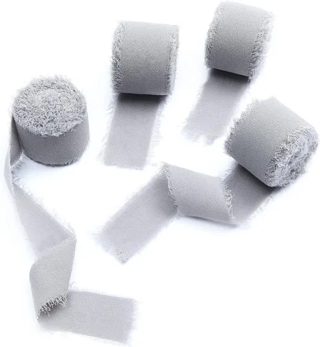 Vista 27 de 4 rollos de cinta de seda hecha a mano con flecos de 1 pulgada x 5 yardas (4 rollos de 20 yardas) para invitaciones de boda, ramos de novia Negro