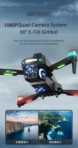 Vista 4 de Dron con cámara 1080P – Cuadricóptero plegable de control remoto con control de gestos de voz, equipado con un control remoto de pantalla de 2.4