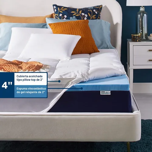 Vista 3 de Sleep Innovations colchoneta de capa doble para colchón, 4 pulgadas, Poliuretano, Blanco, gemelo