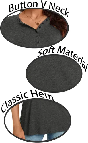 Vista 6 de CATHY Camisas elegantes de manga corta para mujer, estilo casual, con botones, cuello en V, holgadas