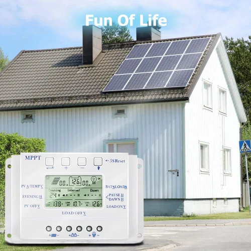 Vista 8 de MPPT T-10 Controlador de carga solar de 12 V 24 V para entrada máxima de 48 V con pantalla LCD, controlador de carga MPPT compatible con PWM