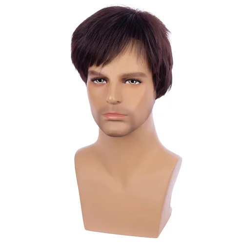 Vista 3 de Peluca marrón oscuro para niños, peluca recta corta con flequillo