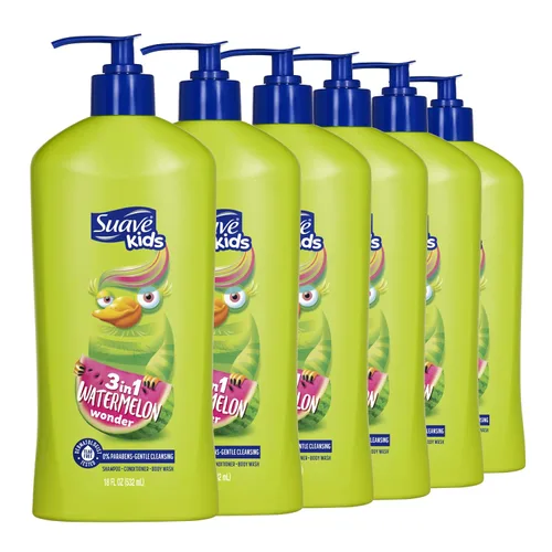 Vista 6 de Suave Kids 3 en 1 sin lágrimas, gel de baño, champú y acondicionador, probado por dermatólogos, Watermelon Wonder, 18 onzas, paquete de 6