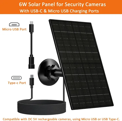 Vista 3 de FUTUREZEN Panel solar de 6 W para cámara de seguridad al aire libre, cargador solar USB/USB-C de 5 V compatible con cámaras de batería recargable