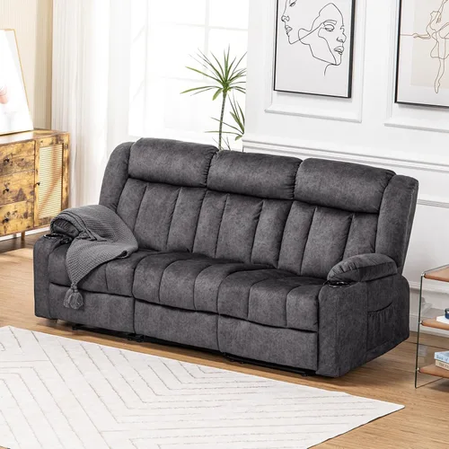 Vista 12 de COMHOMA Juegos de muebles de sala de estar, sofá reclinable manual, sofá reclinable de tela de 2 asientos, respaldo ergonómico con portavasos