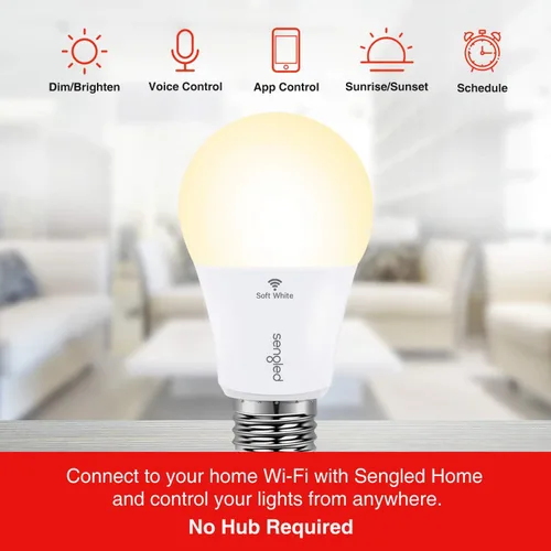 Vista 3 de Bombilla de Luz Inteligente Sengled, Bombillas de Luz WiFi que Funcionan con Google Home, No Requiere Hub, Bombilla de Luz LED Inteligente A19