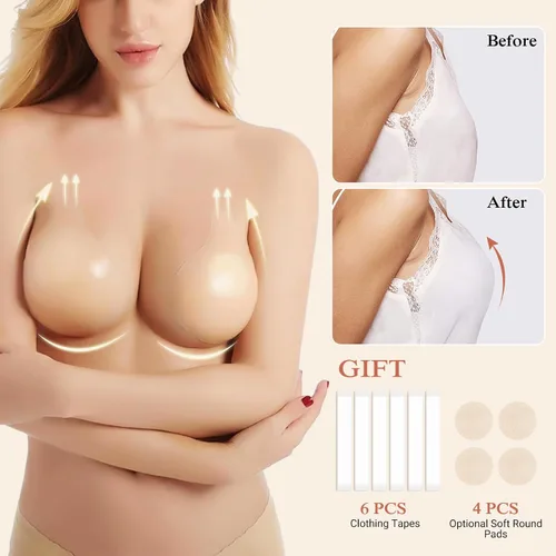 Vista 4 de Sticky Bra Push Up 2 Pairs, Strapless Backless Adhesive Bra Invisible Lift bra, Nipple Covers Silicone Pasties