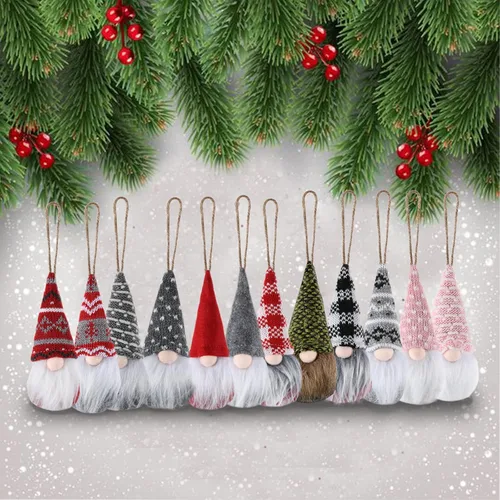 Vista 6 de 12 piezas para colgar en el árbol de Navidad, enanos de felpa suecos, hechos a mano, Papá Noel, elfo, decoraciones de Navidad, decoración