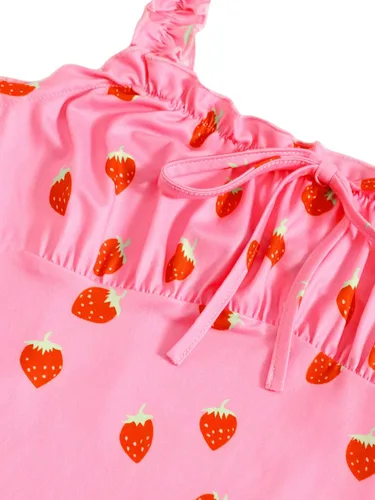 Vista 4 de Romwe Vestido ajustado para mujer, con volantes, sin mangas, con busto fruncido
