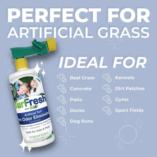 Vista 5 de TurFresh BioS+ Eliminador de olores de mascotas de césped artificial – Concentrado de enzima para orina de perro y heces para césped artificial