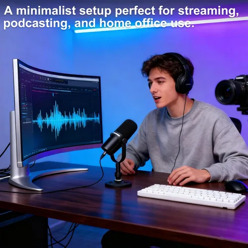 Vista 7 de Soporte de micrófono de escritorio para Shure MV7/MV7+, base de micrófono desmontable de perfil bajo premium con tuerca de bloqueo, soporte
