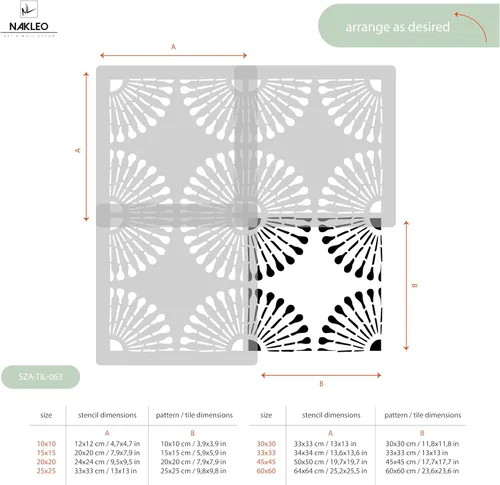 Vista 4 de NAKLEO Plantilla de plástico reutilizable para azulejos, flor de diente de león de Alicante, geométrica marroquí, bloque de pavimento, piso