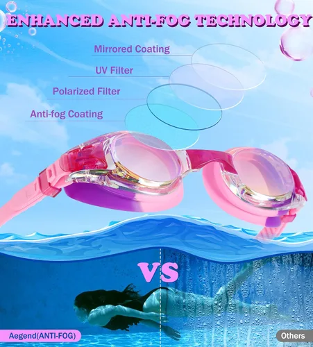 Vista 6 de Aegend - Paquete de 2 gafas para niños, gafas de natación para niños de 4 a 16 años, niños y niñas jóvenes, gafas de piscina antivaho, impermeables
