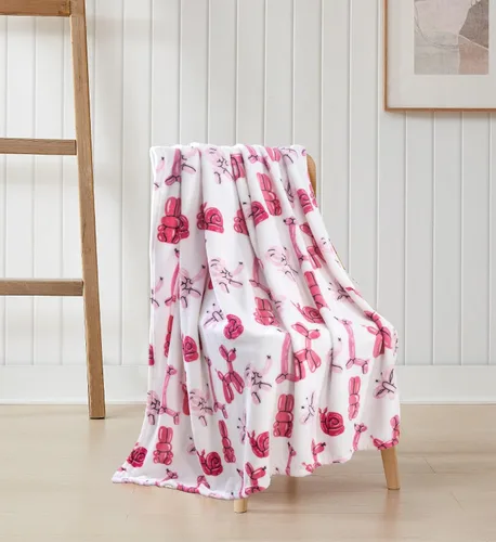 Vista 5 de Manta Tipo Throw de Vellón Suave como Terciopelo con Animales de Globos: Manta de Felpa de Terciopelo Acogedora con Diseño de Animales Rosa Oscuro