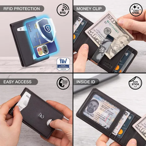 Vista 4 de KONACK Minimalist Wallet For Men with RFID Blocking Front Pocket Bifold Leather Mens Wallet with Gift Box