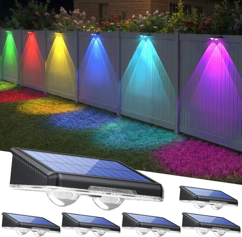 Vista 12 de TECKNET - Luces solares para valla al aire libre, paquete de 8 unidades, blanco cálido y 6 colores y RGB, luz LED impermeable IP66 para cubierta
