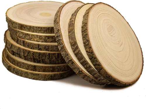 Vista 11 de 10 piezas de rodajas de madera para centros de mesa de 5.5-6.5 pulgadas, círculos de madera para decoración de mesas, círculos de madera rústica