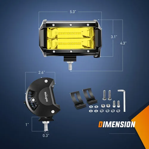 Vista 3 de Nilight - Barra de luz LED ZH304, 2 unidades, 5 pulgadas, 72 W, 10800 lúmenes, luz amarilla de inundación, luces todoterreno con kit de arnés