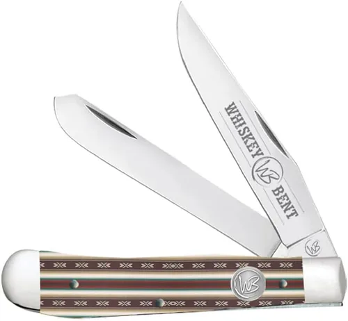 Vista 30 de WHISKEY BENT HAT CO. Navaja de bolsillo plegable tradicional Trapper de 4.125 pulgadas, longitud cerrada, cuchillas de acero inoxidable 440C (azteca)