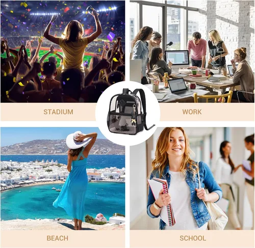 Vista 9 de MUSEVOS Mochila transparente para eventos de estadio aprobada 12x6x12, bolsa mini transparente de TPU gruesa con bolsillo frontal para conciertos