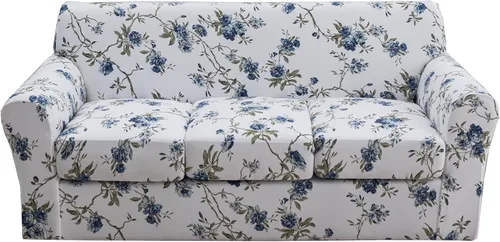 Vista 25 de KRFOONN Funda de sofá de 4 piezas con estampado para sofás de 3 cojines, funda elástica con 3 fundas de cojín separadas, protector de muebles