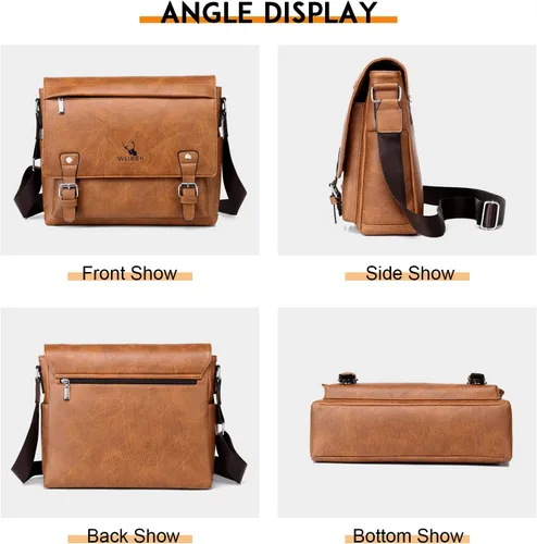 Vista 3 de KUANG! Bolso de hombro para hombre de piel sintética, bolso de mensajero de negocios, maletín de viaje, bolso cruzado con múltiples bolsillos