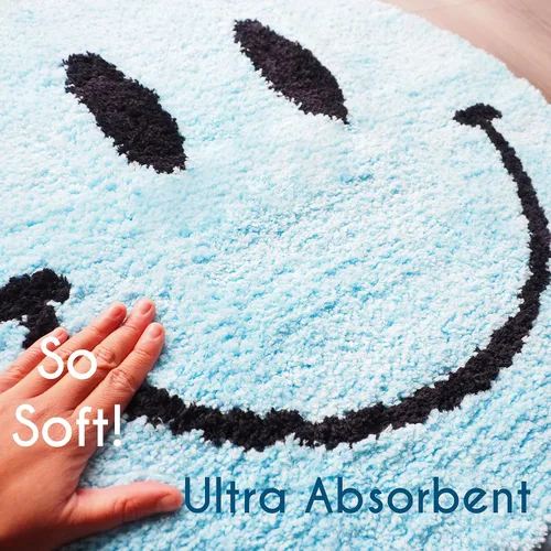 Vista 2 de Evovee Alfombra de baño azul divertida divertida feliz linda decoración de baño cara ducha alfombras retro Funky dormitorio estética divertido