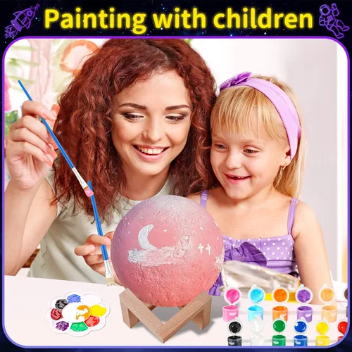 Vista 2 de Weceit Pinta tu propia lámpara de luna, luz de luna galaxia 3D DIY con 12 pinturas de acuarela no tóxicas, artes y manualidades para niños de 8 a 12
