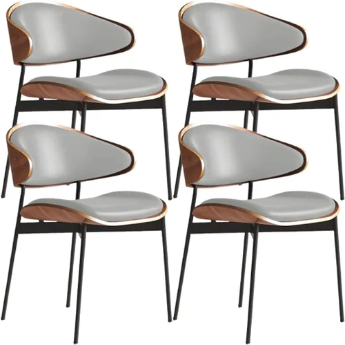 Vista 29 de YVYKFZD Juego de sillas de comedor de mediados de siglo, silla de comedor con respaldo curvado y patas de metal, sillas de cocina tapizadas de Negro