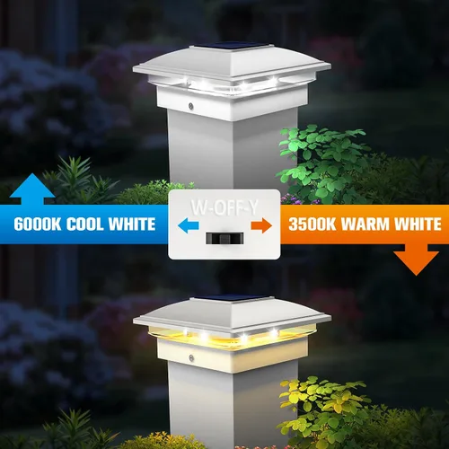 Vista 4 de VOLISUN - Luces solares para punta de poste al aire libre, impermeables, paquete de 12, valla solar - Luces para postes de 4x4, 5x5, 6x6 de Blanco