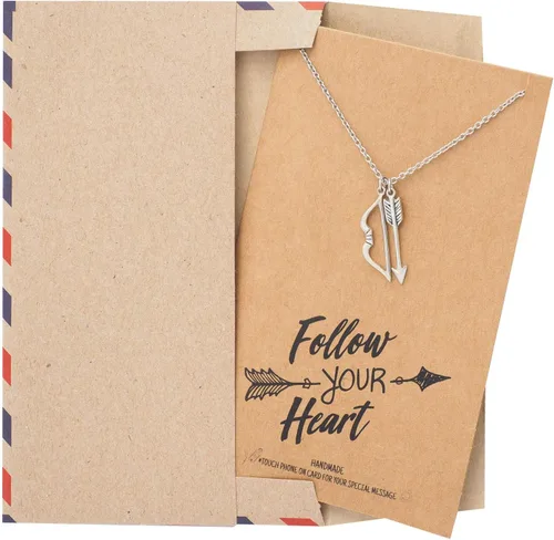 Vista 6 de Quan Jewelry Collar con colgante de arco y flecha, regalos hechos a mano para amigos, regalos para mujeres con cita inspiradora en tarjeta