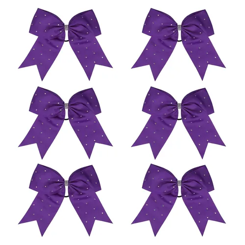 Vista 49 de Lazos de animadora jumbo de 8 pulgadas con diamantes de imitación brillantes para cola de caballo, lazos de porrista, 6 unidades, color negro