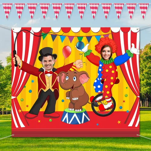 Vista 3 de Blulu Telones de fondo de carnaval para decoración de fiesta de circo de 59 x 51 pulgadas, cartel de fotos de carnaval para puerta, pancarta