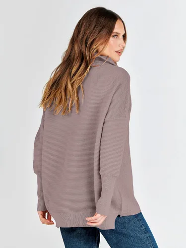 Vista 9 de ANRABESS Suéter de punto acanalado holgado de gran tamaño con cremallera de un cuarto para mujer, ropa de moda de otoño 2025