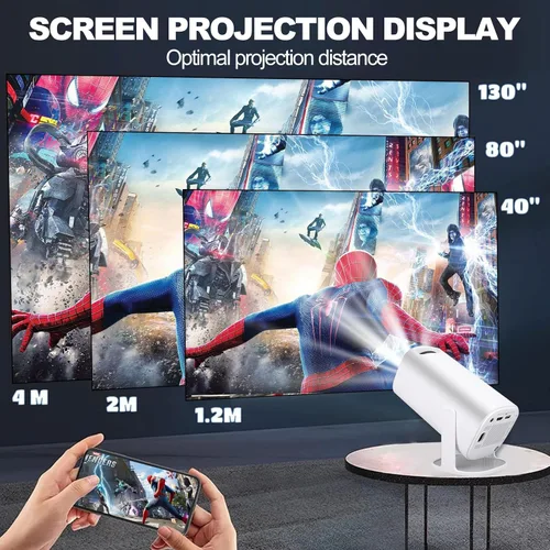 Vista 4 de Mini proyector con WiFi6 y Bluetooth, proyector portátil de películas para el hogar inteligente 4K 1080P, proyector inteligente giratorio de 180°
