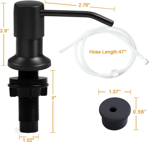 Vista 6 de Dispensador de jabón para fregadero de cocina, bomba dispensadora de jabón para debajo del fregadero, buena ventosa, tubo de extensión de 47 Negro