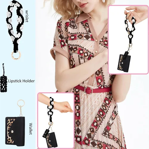 Vista 100 de BIHRTC Llavero de pulsera boho con soporte para lápiz labial, pulsera hecha a mano