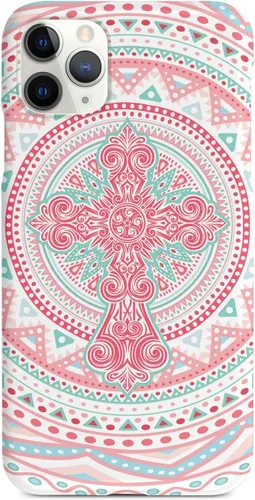 Vista 9 de Inspired Cases - Compatible with iPhone Xs Max Case - 3D Textured Protective Phone Case for Apple iPhone Xs Max - Ornate Cross - Coral and Mint